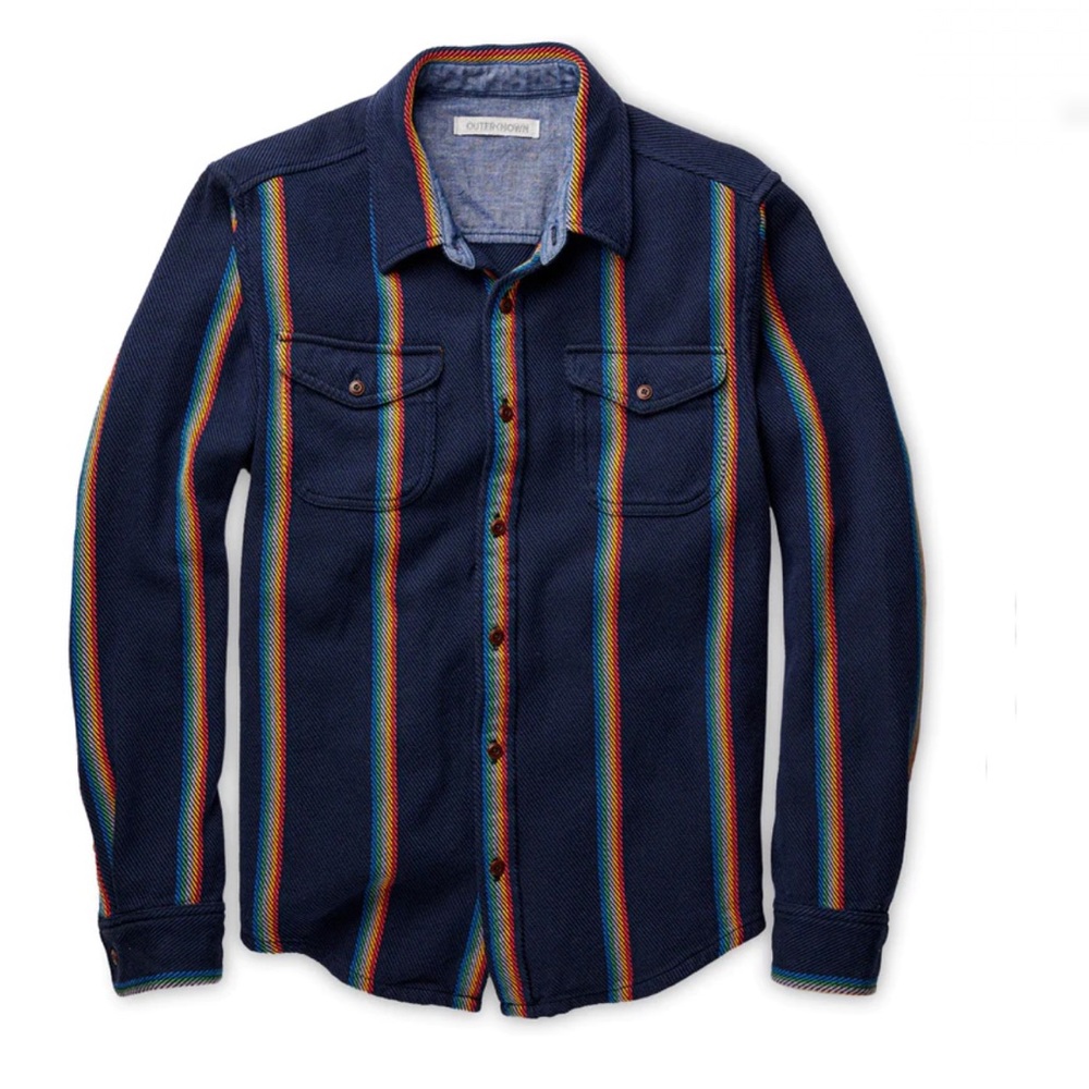 OuterKnown Marine Rainbow Stripe Button Down Blanket Shirt Men's Large
